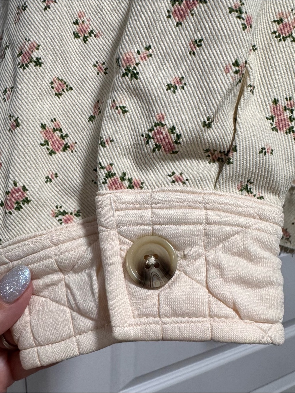 New In Quilted Floral-Trim Puffer Jacket in Blush - Picture 6 of 14
